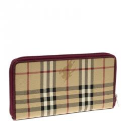 Pre Owned محفظة أجندة بربري كانفاس كاروهات هاي ماركت أحمر مقوى بسحاب محيط