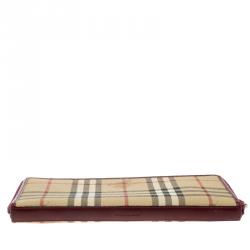 Pre Owned محفظة أجندة بربري كانفاس كاروهات هاي ماركت أحمر مقوى بسحاب محيط