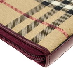 Pre Owned محفظة أجندة بربري كانفاس كاروهات هاي ماركت أحمر مقوى بسحاب محيط