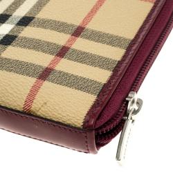 Pre Owned محفظة أجندة بربري كانفاس كاروهات هاي ماركت أحمر مقوى بسحاب محيط