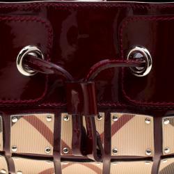 Pre Owned Burberry Burgundy Super Nova Check Mini Warrior Studded Hobo