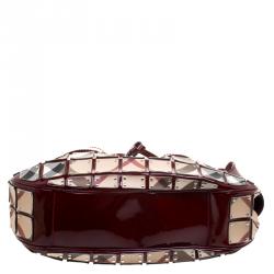 Pre Owned Burberry Burgundy Super Nova Check Mini Warrior Studded Hobo