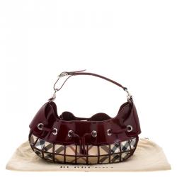 Pre Owned Burberry Burgundy Super Nova Check Mini Warrior Studded Hobo