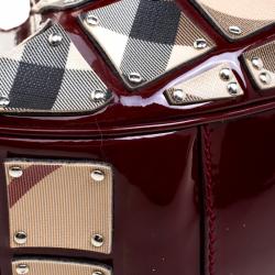 Pre Owned Burberry Burgundy Super Nova Check Mini Warrior Studded Hobo