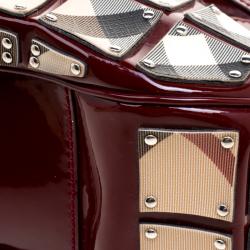 Pre Owned Burberry Burgundy Super Nova Check Mini Warrior Studded Hobo