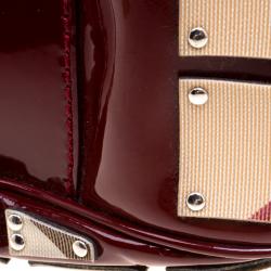 Pre Owned Burberry Burgundy Super Nova Check Mini Warrior Studded Hobo