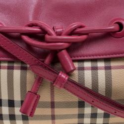 Pre Owned Burberry Pink Haymarket Check PVC and Leather Crossbody Bag