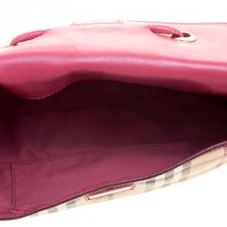 Pre Owned Burberry Pink Haymarket Check PVC and Leather Crossbody Bag