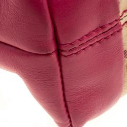Pre Owned Burberry Pink Haymarket Check PVC and Leather Crossbody Bag