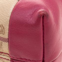 Pre Owned Burberry Pink Haymarket Check PVC and Leather Crossbody Bag