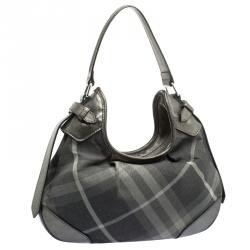 Pre Owned Burberry Grey Shimmering Nova Check Canvas and Leather Fairby Hobo