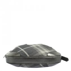 Pre Owned Burberry Grey Shimmering Nova Check Canvas and Leather Fairby Hobo