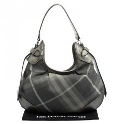 Pre Owned Burberry Grey Shimmering Nova Check Canvas and Leather Fairby Hobo