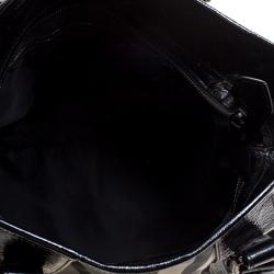 Pre Owned Burberry Black Beat Check Nylon and Patent Leather Medium Lowry Tote