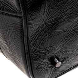 Pre Owned Burberry Black Beat Check Nylon and Patent Leather Medium Lowry Tote