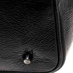 Pre Owned Burberry Black Beat Check Nylon and Patent Leather Medium Lowry Tote