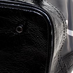 Pre Owned Burberry Black Beat Check Nylon and Patent Leather Medium Lowry Tote