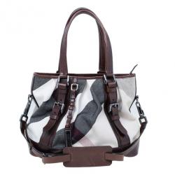 Pre Owned Burberry Mega Check Canvas Lowry Tote