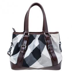 Pre Owned Burberry Mega Check Canvas Lowry Tote