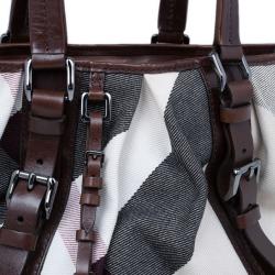 Pre Owned Burberry Mega Check Canvas Lowry Tote