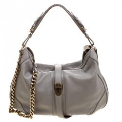 Pre Owned Burberry Grey Leather Chain Hobo
