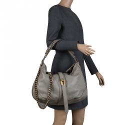 Pre Owned Burberry Grey Leather Chain Hobo