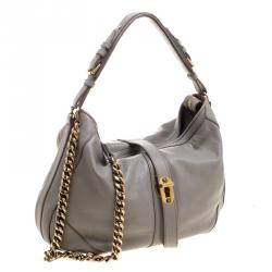 Pre Owned Burberry Grey Leather Chain Hobo