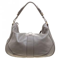 Pre Owned Burberry Grey Leather Chain Hobo