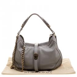 Pre Owned Burberry Grey Leather Chain Hobo