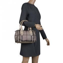 Pre Owned Burberry Beige Smoked Check PVC Small Chester Boston Bag