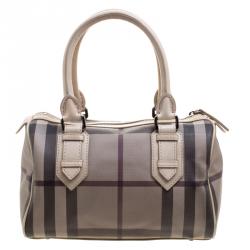 Pre Owned Burberry Beige Smoked Check PVC Small Chester Boston Bag