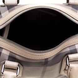 Pre Owned Burberry Beige Smoked Check PVC Small Chester Boston Bag