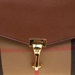 Pre Owned Burberry Brown House Check Fabric and Leather Crossbody Bag