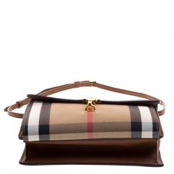 Pre Owned Burberry Brown House Check Fabric and Leather Crossbody Bag