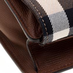 Pre Owned Burberry Brown House Check Fabric and Leather Crossbody Bag
