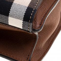 Pre Owned Burberry Brown House Check Fabric and Leather Crossbody Bag