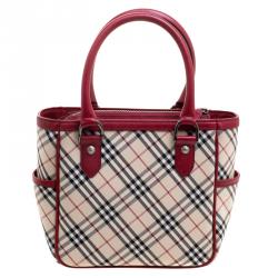 Pre Owned Burberry Red Nova Check Fabric Tote