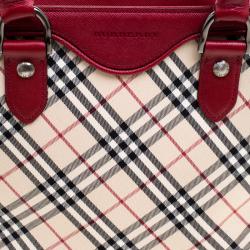 Pre Owned Burberry Red Nova Check Fabric Tote