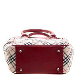 Pre Owned Burberry Red Nova Check Fabric Tote