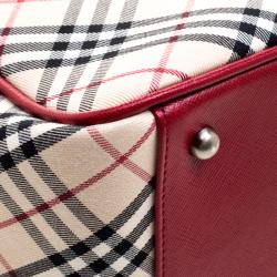 Pre Owned Burberry Red Nova Check Fabric Tote
