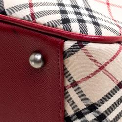 Pre Owned Burberry Red Nova Check Fabric Tote