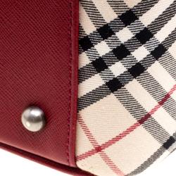 Pre Owned Burberry Red Nova Check Fabric Tote