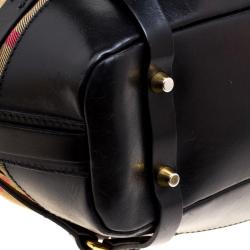 Pre Owned Burberry Metallic Black House Check Fabric and Leather Bridle Hobo