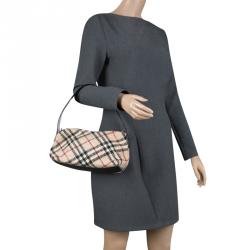 Pre Owned Burberry Beige Nova Check Tweed Shoulder Bag
