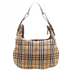 Burberry Brown Haymarket Check Fabric Hobo