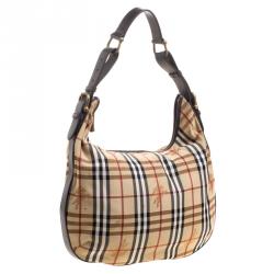 Burberry Brown Haymarket Check Fabric Hobo