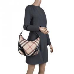 Pre Owned Burberry Beige/Black Nova Check Canvas Small Borton Hobo