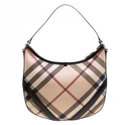 Pre Owned Burberry Beige/Black Nova Check Canvas Small Borton Hobo