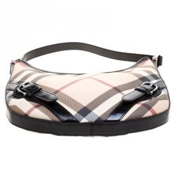 Pre Owned Burberry Beige/Black Nova Check Canvas Small Borton Hobo