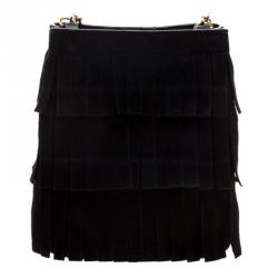 Pre Owned Burberry Black Suede Baby Fringe Bucket Bag